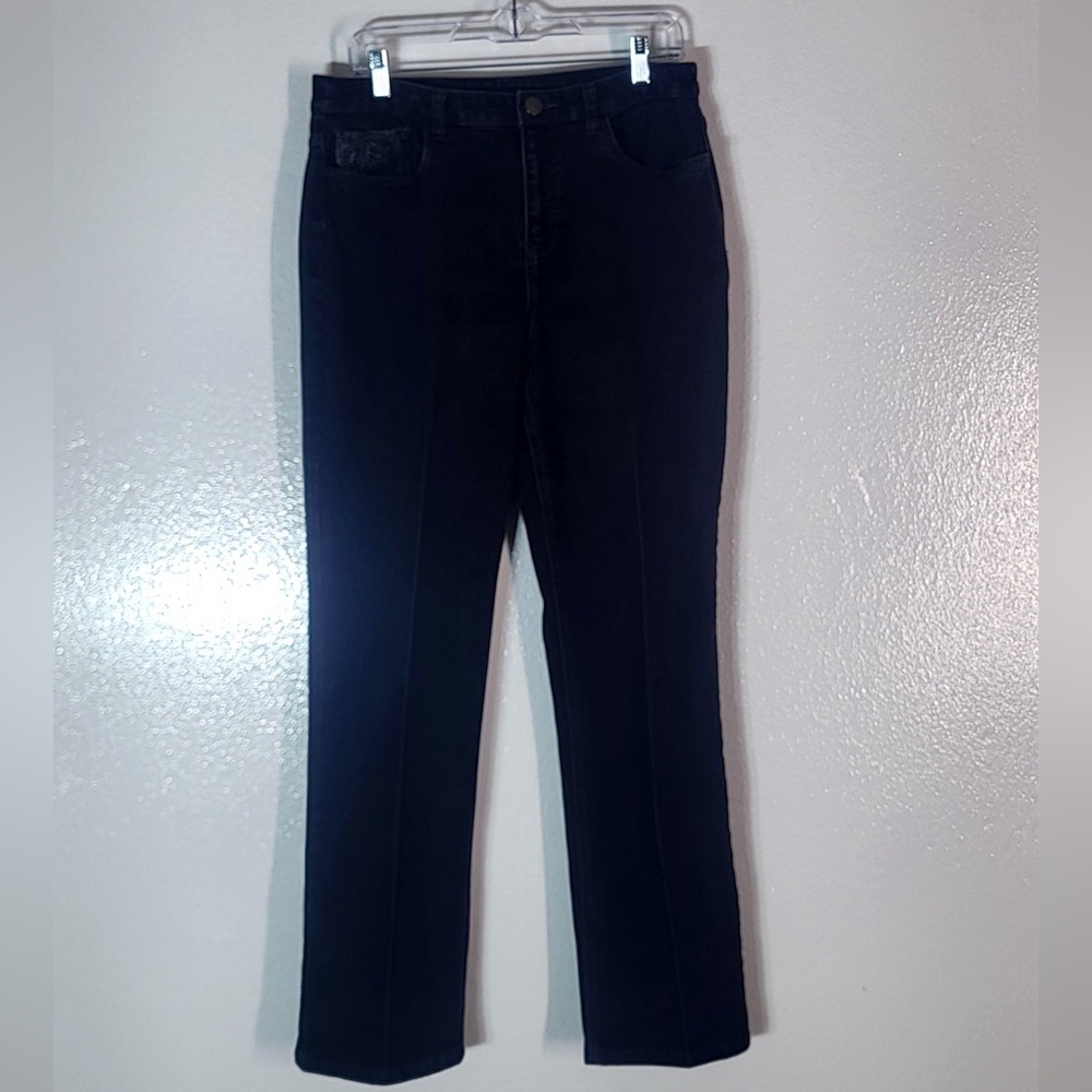 Christopher & Banks Women Size 8 Black Denim Jeans Embroidered Pockets
